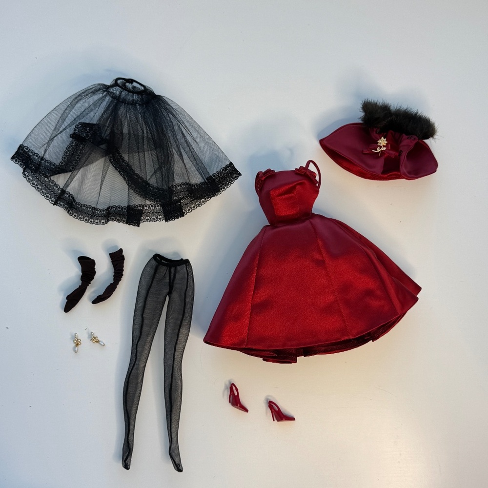 Silkstone Barbie Fashion Model Ravishing in Rouge Doll Outfit Earrings Red Dress